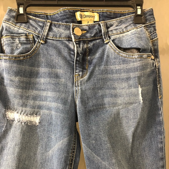 Democracy Slim Straight Flood Blue Denim Distressed Jeans Size 2 Vintage - Picture 1 of 7